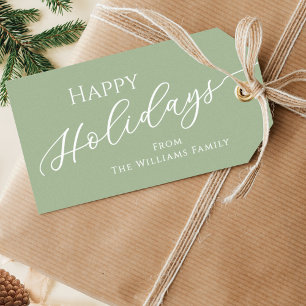 Sage Green Modern Minimalist Happy Holidays Gift Tags