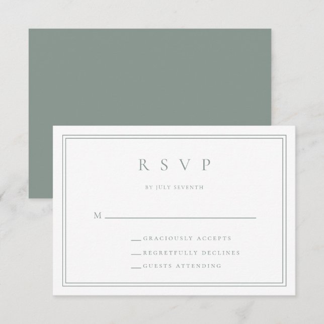 Sage Green Modern Minimalist II Wedding RSVP Card (Front/Back)