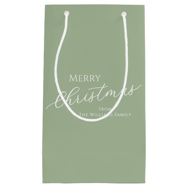 Sage Green Modern Minimalist Merry Christmas Small Gift Bag (Front)