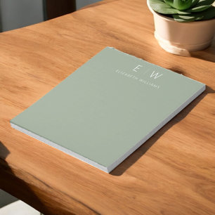 Sage Green Modern Minimalist Monogram Name  Notepad