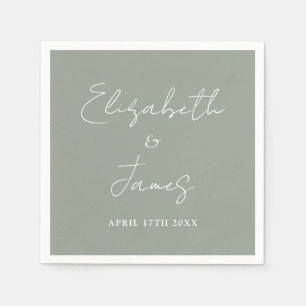 Sage Green Modern Minimalist Script Wedding Napkin