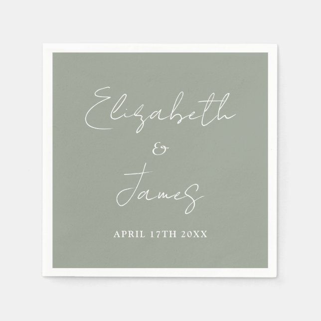 Sage Green Modern Minimalist Script Wedding Napkin (Front)