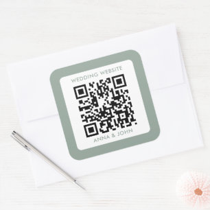 sage green modern minimalist wedding qr code square sticker