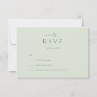 Sage Green Modern Minimalist Wedding RSVP Card