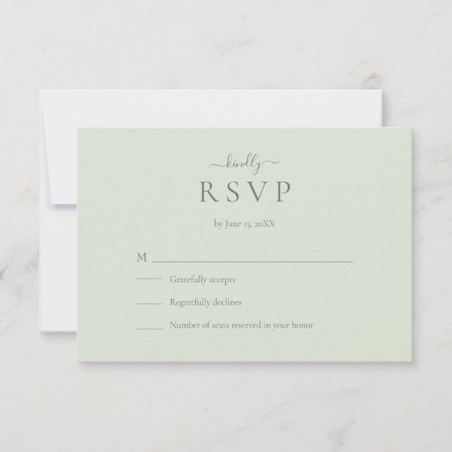 Sage Green Modern Minimalist Wedding RSVP Card (Front)
