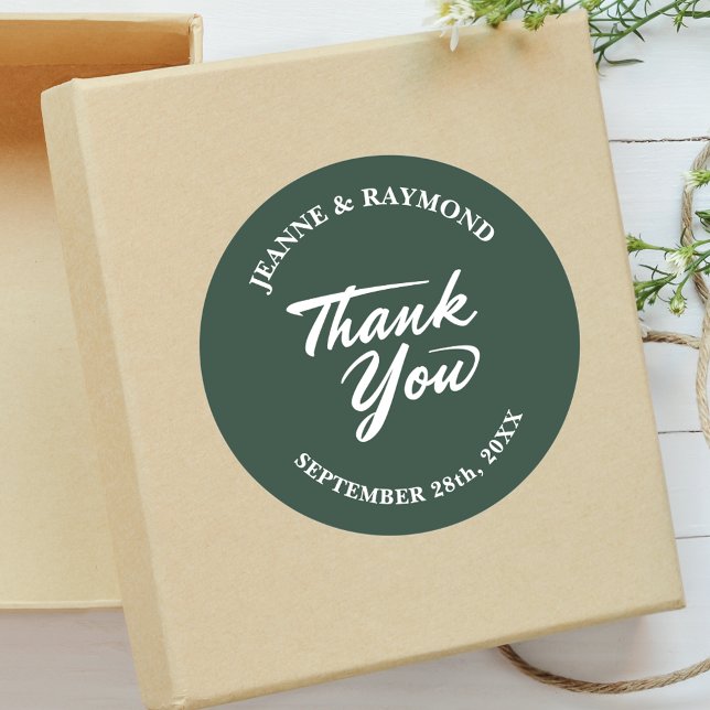 Sage Green Modern Minimalist Wedding Thank You Classic Round Sticker (Creator Uploaded)
