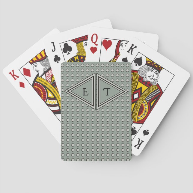 Sage Green Modern Monogram Decor Playing Cards (Back)