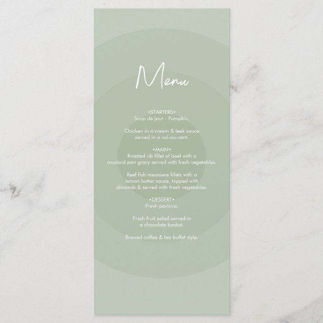 Sage Green Modern Monogram Wedding Menu (Front)