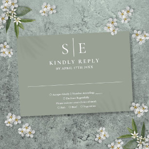 Sage Green Modern Monogram Wedding RSVP Card