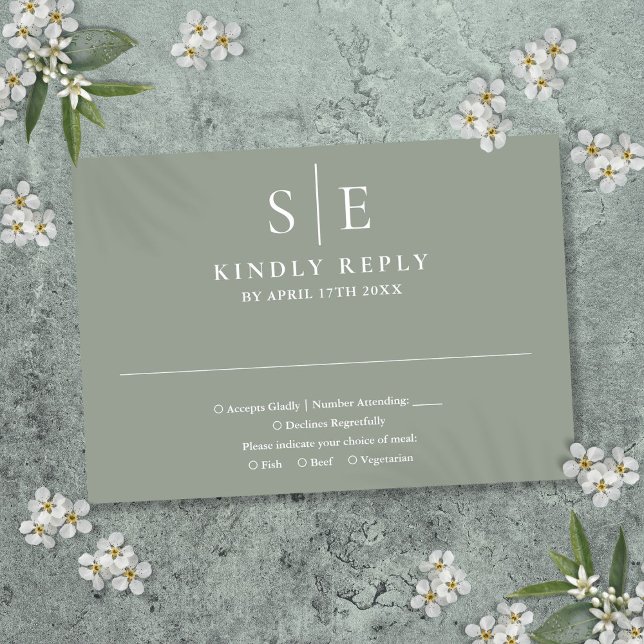 Sage Green Modern Monogram Wedding RSVP Card (Sage Green Modern Monogram Wedding RSVP Card)