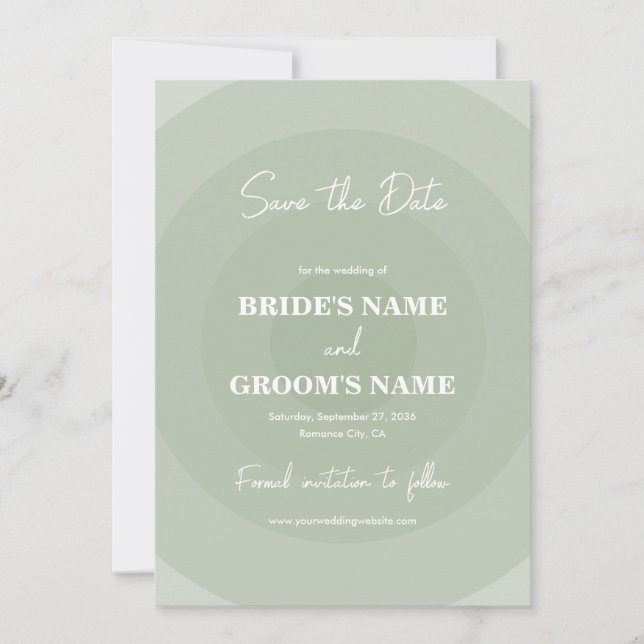 Sage Green Modern Monogram Wedding  Save The Date (Front)