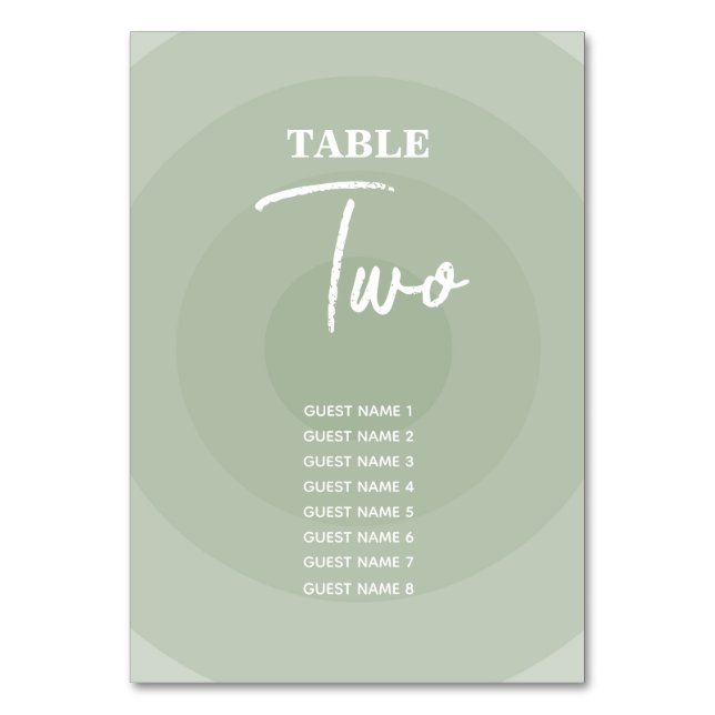 Sage Green Modern Monogram Wedding Table Number (Front)