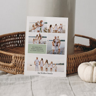 Sage Green Modern Neutral 5 Photo Elegant Holiday Card