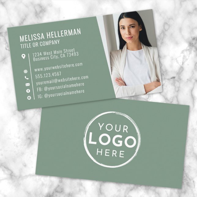 Sage Green Modern Photo Logo Professional Business Card (Sage Green Modern Photo Logo Professional Business Card )