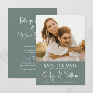 Sage Green Modern Photo Minimalist Wedding Save The Date