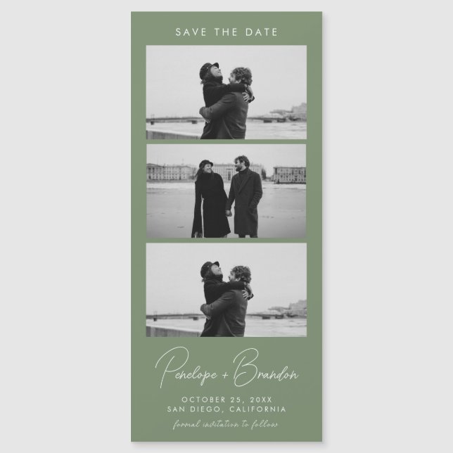 Sage Green Modern Photo Strip Magnetic Wedding (Front)