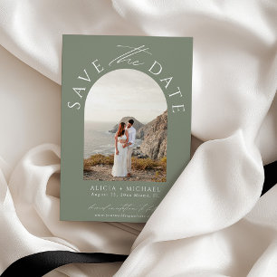 Sage green modern photo wedding save the date