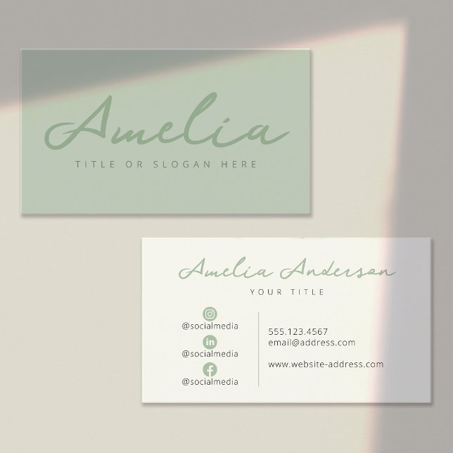 Sage Green Modern Professional Social Media Business Card (Creator Uploaded)