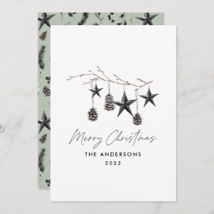 Sage green modern scandi elegant script Christmas Holiday Card