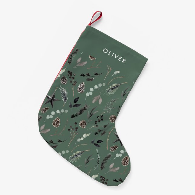 Sage green modern scandi elegant script Christmas Small Christmas Stocking (Front (Hanging))