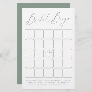 Sage green modern script bridal shower bingo game