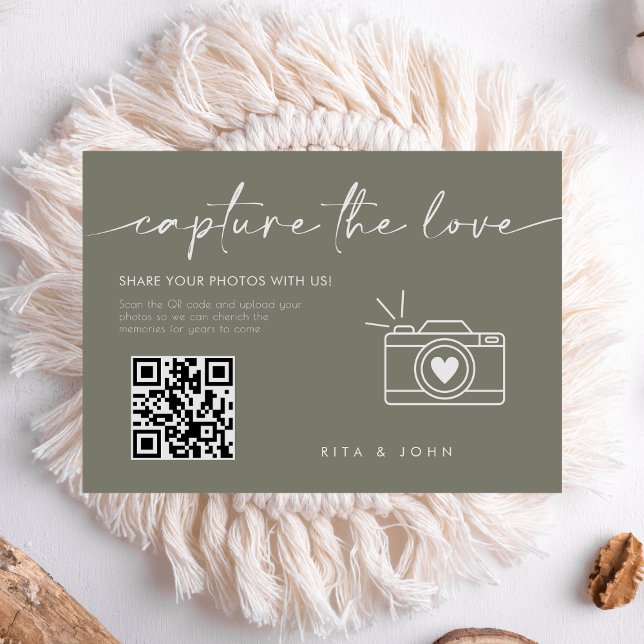 Sage Green Modern Script Capture The Love QR code  Enclosure Card (Creator Uploaded)