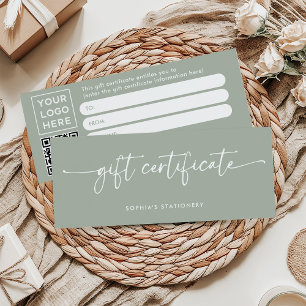 Sage Green Modern Script   Gift Certificate