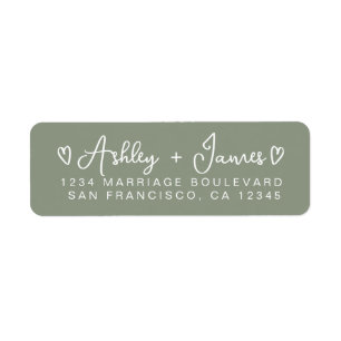 Sage Green Modern Script Hearts Return Address