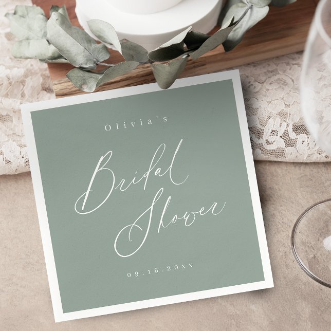 Sage Green modern script minimal bridal shower  Napkin (Sage Green modern script minimal bridal shower Napkins)