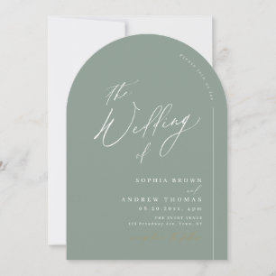 Sage Green modern script minimalist arch wedding Invitation