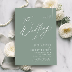Sage Green modern script minimalist wedding Invitation