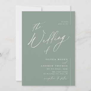 Sage Green modern script minimalist wedding Invitation