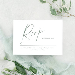 Sage Green modern script minimalist wedding RSVP Card