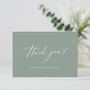 Sage Green modern script minimalist wedding Thank You Card