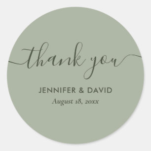 Sage Green Modern Script Thank You Classic Round Sticker