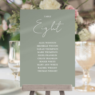 Sage Green Modern Seating Chart Table Number