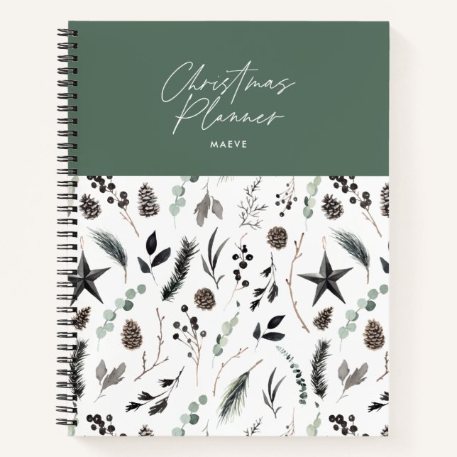 Sage green modern simple elegant script Christmas Notebook (Front)