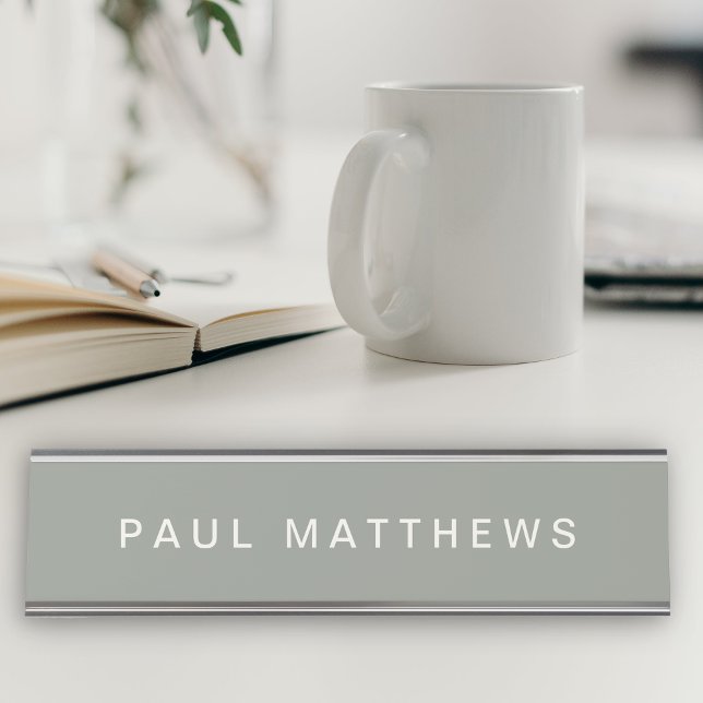 Sage Green Modern Sleek Custom Add Your Name Desk Name Plate (Creator Uploaded)