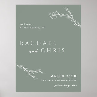 Sage Green Modern Stenciled Floral Welcome Sign