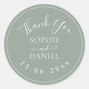 Sage Green Modern Thank You Wedding Favours Classic Round Sticker