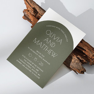 Sage green modern typography arch wedding + QR Invitation
