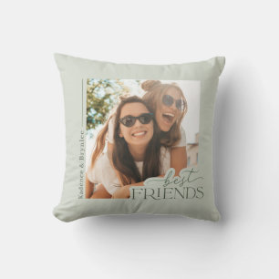 Sage Green Modern Typography Best Friends Photo Cushion