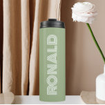 Sage Green Modern Typography Personalised Name Thermal Tumbler<br><div class="desc">Keep hot beverages hot and cold beverages cold with this trendy,  insulated thermal tumbler that is a sage green colour along with name printed in white,  modern  typography. Edit your thermal tumbler and replace name with desired name. Perfect for a birthday gift,  wedding groomsman gift,  etc.</div>