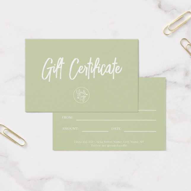 Sage Green Modern Voucher Gift Certificate (Office)