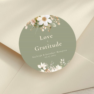 Sage Green Modern Watercolor Floral Wedding Classic Round Sticker