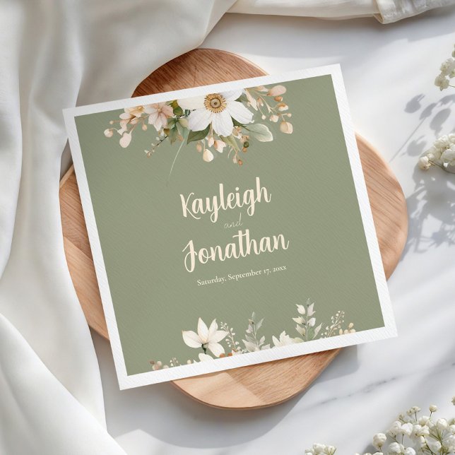 Sage Green Modern Watercolor Floral Wedding Napkin (Creator Uploaded)