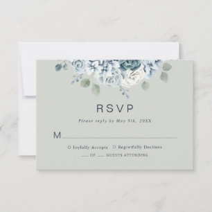 Sage Green Modern Watercolor Floral Wedding RSVP Card