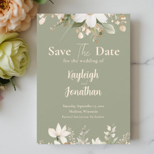 Sage Green Modern Watercolor Floral Wedding Save The Date