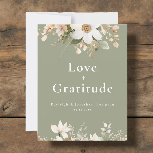 Sage Green Modern Watercolor Floral Wedding Thank You Card | Zazzle