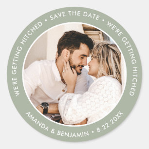 Sage Green Modern Wedding Photo Save The Date Classic Round Sticker